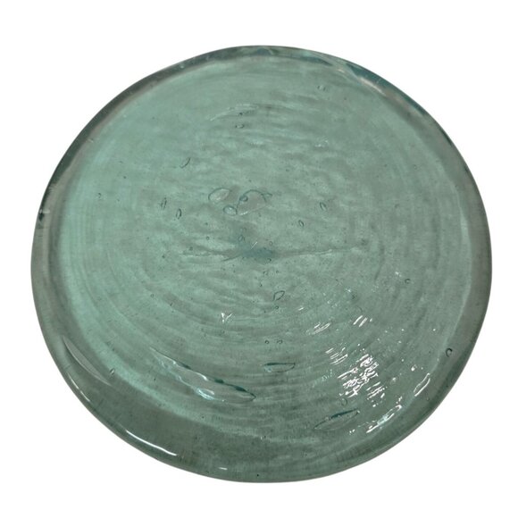 7.5" Handcrafted Recycled Aqua Glass Round Paperweight 3.5 pounds - Picture 1 of 3